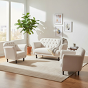 Ver imagem 2 de Kit Namoradeira + 2 Poltronas Decorativa Dália Linho Bege Pés Madeira