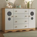 Ver imagem 1 de Cômoda Infantil 125cm 2 Portas com Vidro e 4 Gavetas Sonho Multimóveis Mp4475 Madeirado-off White