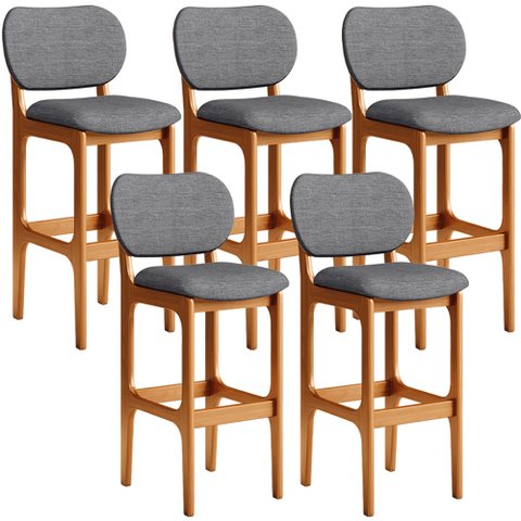 Kit 5 Banquetas Alta Bar Cozinha Sala Jantar Fixa Betta L02 Imbuia Linho Cinza Escuro - Lyam Decor