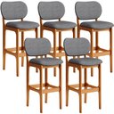 Ver imagem 1 de Kit 5 Banquetas Alta Bar Cozinha Sala Jantar Fixa Betta L02 Imbuia Linho Cinza Escuro - Lyam Decor