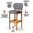 Ver imagem 4 de Kit 5 Banquetas Alta Bar Cozinha Sala Jantar Fixa Betta L02 Imbuia Linho Cinza Escuro - Lyam Decor