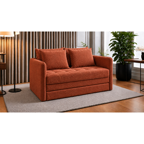 Sofá-Cama Noronha Casal com Espuma D28 e Pés em Madeira:Boucle Terracota