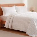 Ver imagem 2 de Kit Cobre Leito Linen Casal Micropercal 300 Fios Matelassê Colcha 3 Peças Efeito Creponado Branco