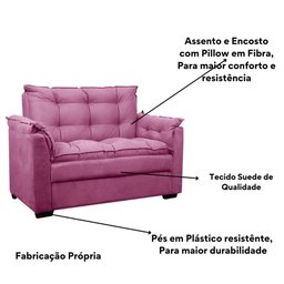 Sofá 2 Lugares Confortável Pequeno 140cm Small Cores Herrero Cor:rosa - 4