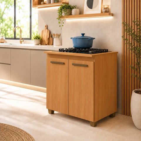 Balcão para Cooktop 4 Bocas 2 Portas com Tampo em MDF Fox Espresso Móveis