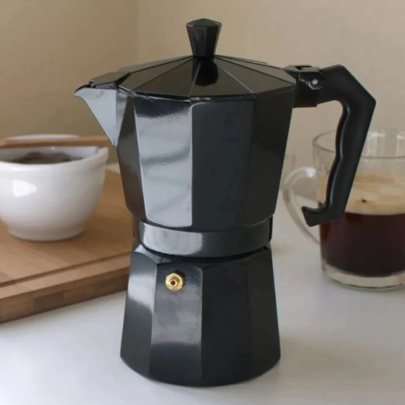 Cafeteira Moka Italiana 12 Xícaras Grande em Alumínio com Alça 600ml - Preto - 1