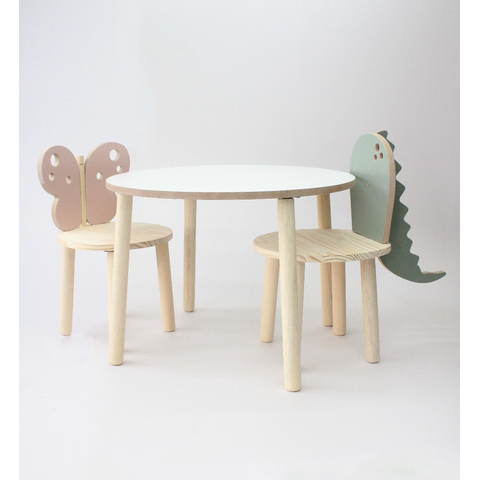 Conjunto de Mesa com Duas Cadeiras Infantil Borboleta e Dinossauro