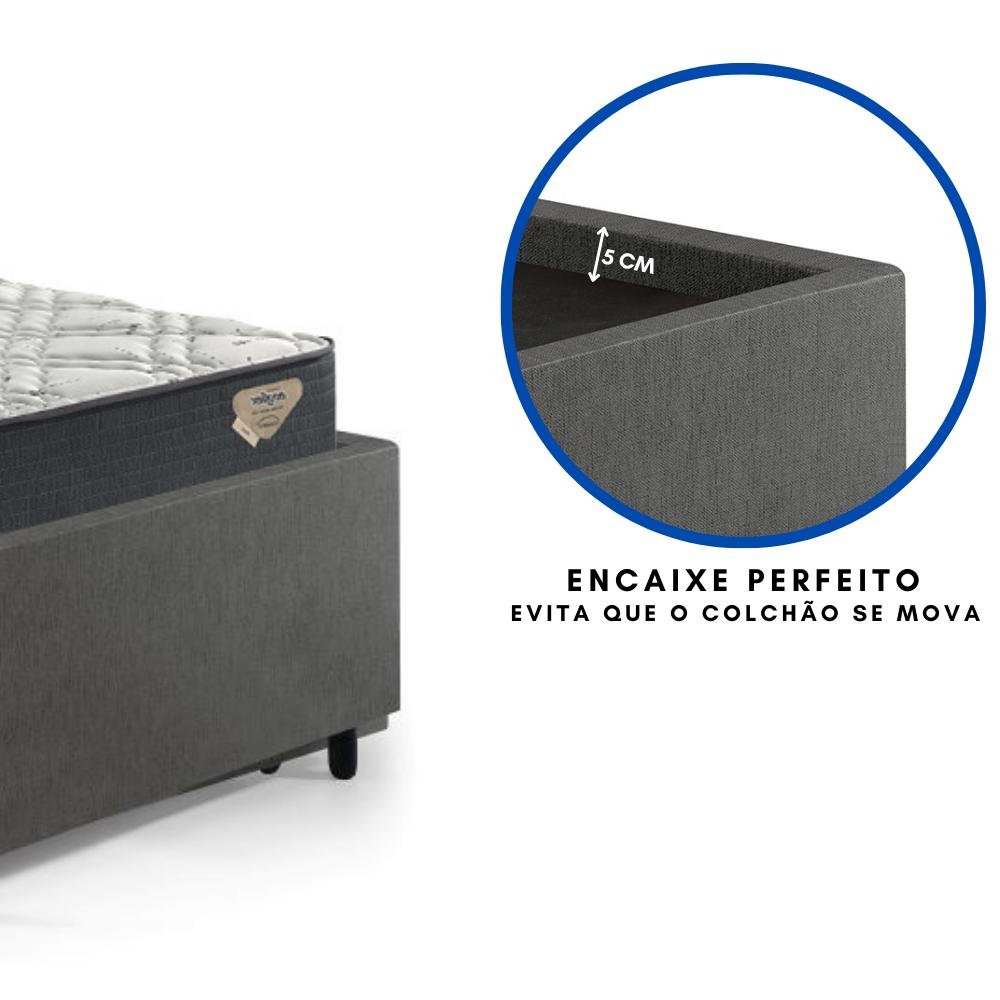 Cama Box Solteiro com Gaveta 88x188 cm Revestida em Courino Linho Cinza com Colchão Adapto Ecoflex - 12