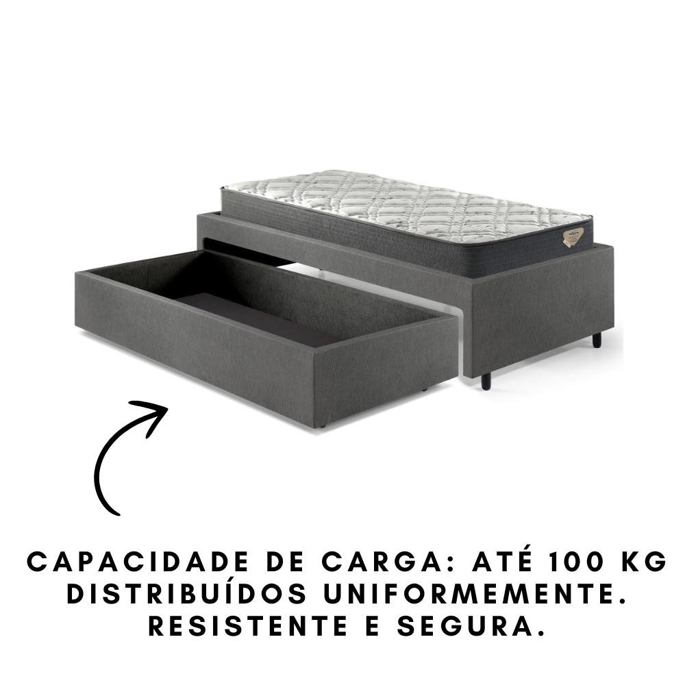 Cama Box Solteiro com Gaveta 88x188 cm Revestida em Courino Linho Cinza com Colchão Adapto Ecoflex - 10