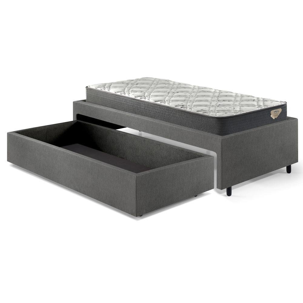 Cama Box Solteiro com Gaveta 88x188 cm Revestida em Courino Linho Cinza com Colchão Adapto Ecoflex - 3