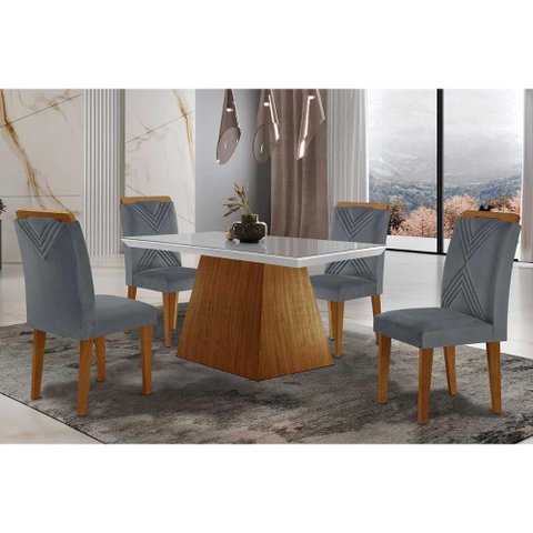 Sala de Jantar Completa Luna Tampo Madeirado C/ Vidro Reto 120x80 e 4 Cadeiras Amsterdã Imbuia -