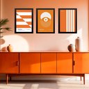 Ver imagem 2 de Kit 3 Quadros Artes Bauhaus Laranja e Branco 33x24cm - com Vidro:moldura Branca
