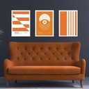 Ver imagem 1 de Kit 3 Quadros Artes Bauhaus Laranja e Branco 33x24cm - com Vidro:moldura Branca