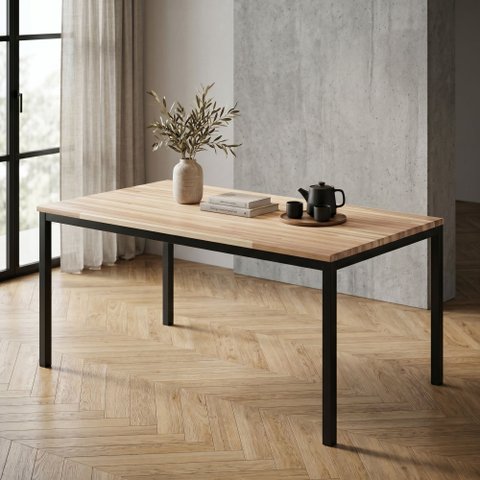 Mesa de Jantar Retangular Tampo Madeira Maciça 160CMX85CM Smart Marrom/Preto