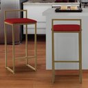 Ver imagem 2 de Kit 3 Banquetas Altas Estofadas Suede Pietra Base Dourada:vermelho