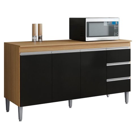 Balcão Pia Andréia 150cm Amêndoa/preto com Tampo Mdp - Ajl Móveis