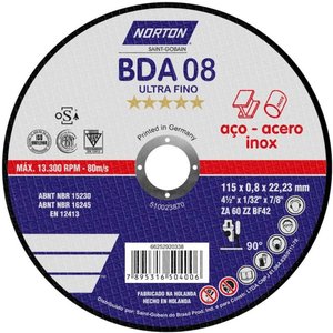 Disco de Corte com Depressão Central BDA 08 115x0,8x22,23mm - 66252920338 - NORTON