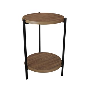 Mesa de Centro Lateral ou Canto Redonda 2 Tampos Aço e Mdf