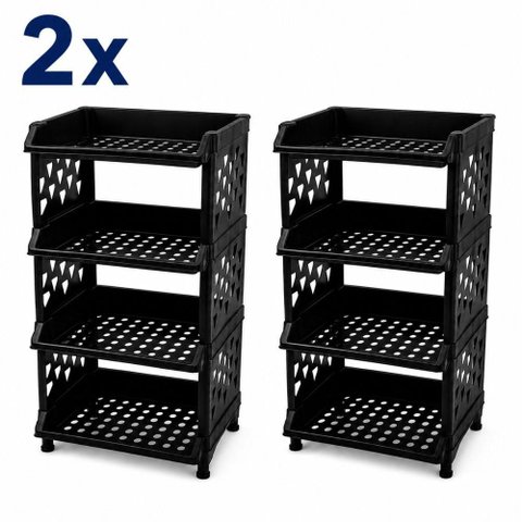 Kit 2 Estantes Organizdora 4 Niveis Preta Fruteira Organizador Multiuso Legumes Objetos Cozinha Pret