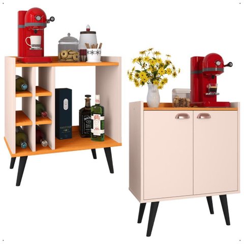 Kit Aparador Adega Porta Garrafas Barzinho Buffet 2 Portas Cantinho Café Prateleira Interna - Rpm