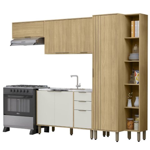 Cozinha Modulada Vick 4 Peças Castanho Off White