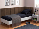 Ver imagem 1 de Conjunto Cabeceira Painel Estofada para Cama de Solteiro - Marrom