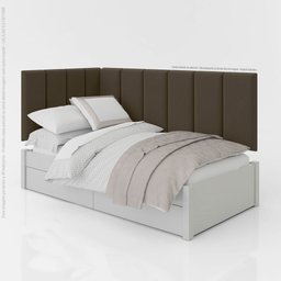 Conjunto Cabeceira Painel Estofada para Cama de Solteiro - Marrom - 3