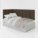 Ver imagem 3 de Conjunto Cabeceira Painel Estofada para Cama de Solteiro - Marrom
