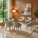 Ver imagem 1 de Kit 8 Poltrona Sala Decorativa Louis Veludo Bege Pés Palito Castanho