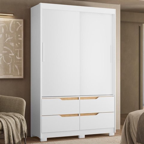 Guarda Roupa Casal 136cm 2 Portas Solare Branco/Freijó a02 - Mpozenato