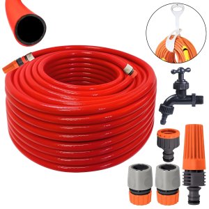 Mangueira Jardim 15m +suporte Alça + Esguicho+engate Rapido + Bico Torneira Engate Rápido + Torneira