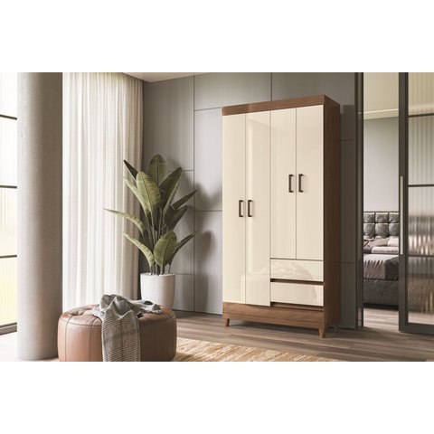 Guarda Roupas Solteiro Fit 4.2 Santos Andira -4 Portas 2 Gavetas 191x 92 cm:Jequitiba/Offwhite