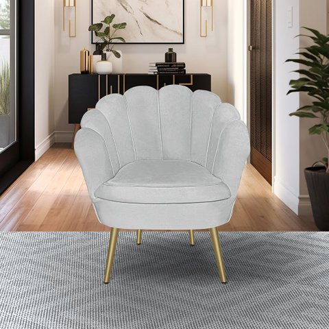 Poltrona Pétala com Pés Palito Dourado para Studio Veludo Cinza Bz Home Decor