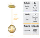 Ver imagem 4 de Pendente Ouro C/ Globo de Vidro Ambar de 14cm + Led 2w