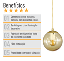 Ver imagem 5 de Pendente Ouro C/ Globo de Vidro Ambar de 14cm + Led 2w