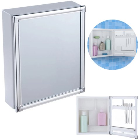 Armário Banheiro Espelheira Sobrepor Branco | Com Perfil de Alumínio | 31x10x36cm | 01 Porta | Astra