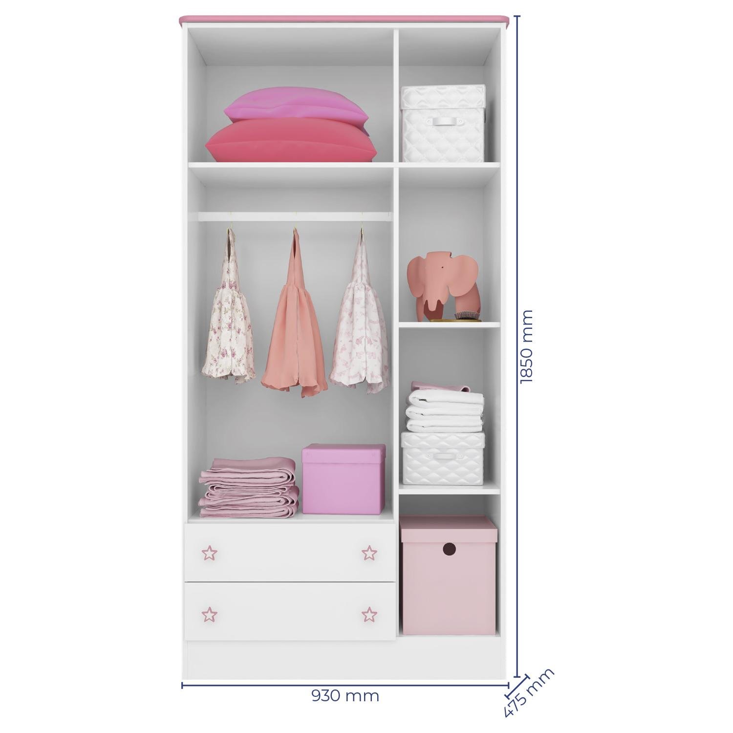 Quarto infantil Meu Soninho Guarda Roupa Mini Cama e Cômoda Sapateira Branco/Rosa - FdECOR - 5