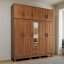 Ver mais imagens de Guarda Roupa Casal Lorie F06 10 Portas de Bater 2 Gavetas Madeira Maciça com Espelho Castanho Lyam