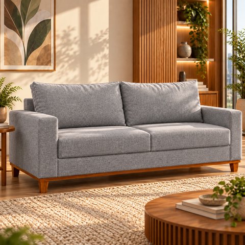 Sofá 3 Lugares Palazo Linho Cinza 180cm