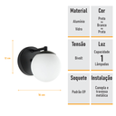 Ver imagem 6 de Arandela Figo Preta com Globo de Vidro Branco - 1-2620-3-br