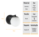Ver imagem 6 de Arandela Figo Preta com Globo de Vidro Branco - 1-2620-3-br