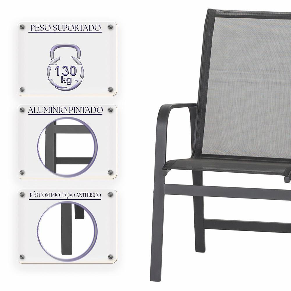 Cadeira de Area em aluminio e Tela Sling Clássic e 1 Mesa Baixa Clássic Ripada - Preta - 5