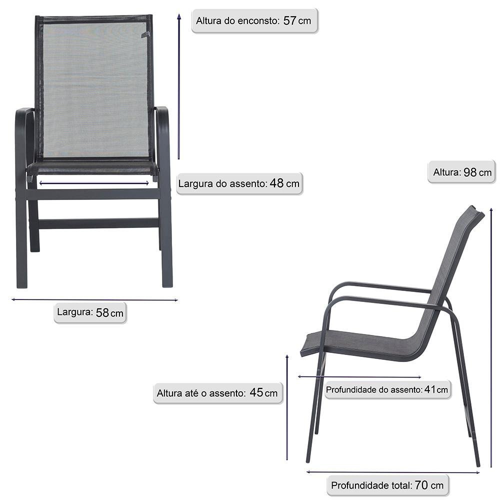 Cadeira de Area em aluminio e Tela Sling Clássic e 1 Mesa Baixa Clássic Ripada - Preta - 2