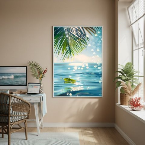 Quadro Decorativo Oceano Cristalino-70x50cm:moldura Branca