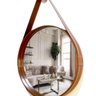 Espelho Redondo Decorativo com Moldura Alça de Couro 60cm Caramelo - 2