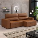 Ver imagem 1 de Sofá Retrátil 3 Lugares 204cm Nero Usb Couro Caramelo Manchado G52 - Gran Belo
