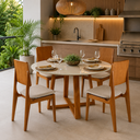 Ver imagem 1 de Conj Mesa Redonda 110cm Tampo Vidro 4 Cadeira Madeira Maciça Sala Jantar Area Gourmet