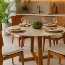 Ver imagem 2 de Conj Mesa Redonda 110cm Tampo Vidro 4 Cadeira Madeira Maciça Sala Jantar Area Gourmet