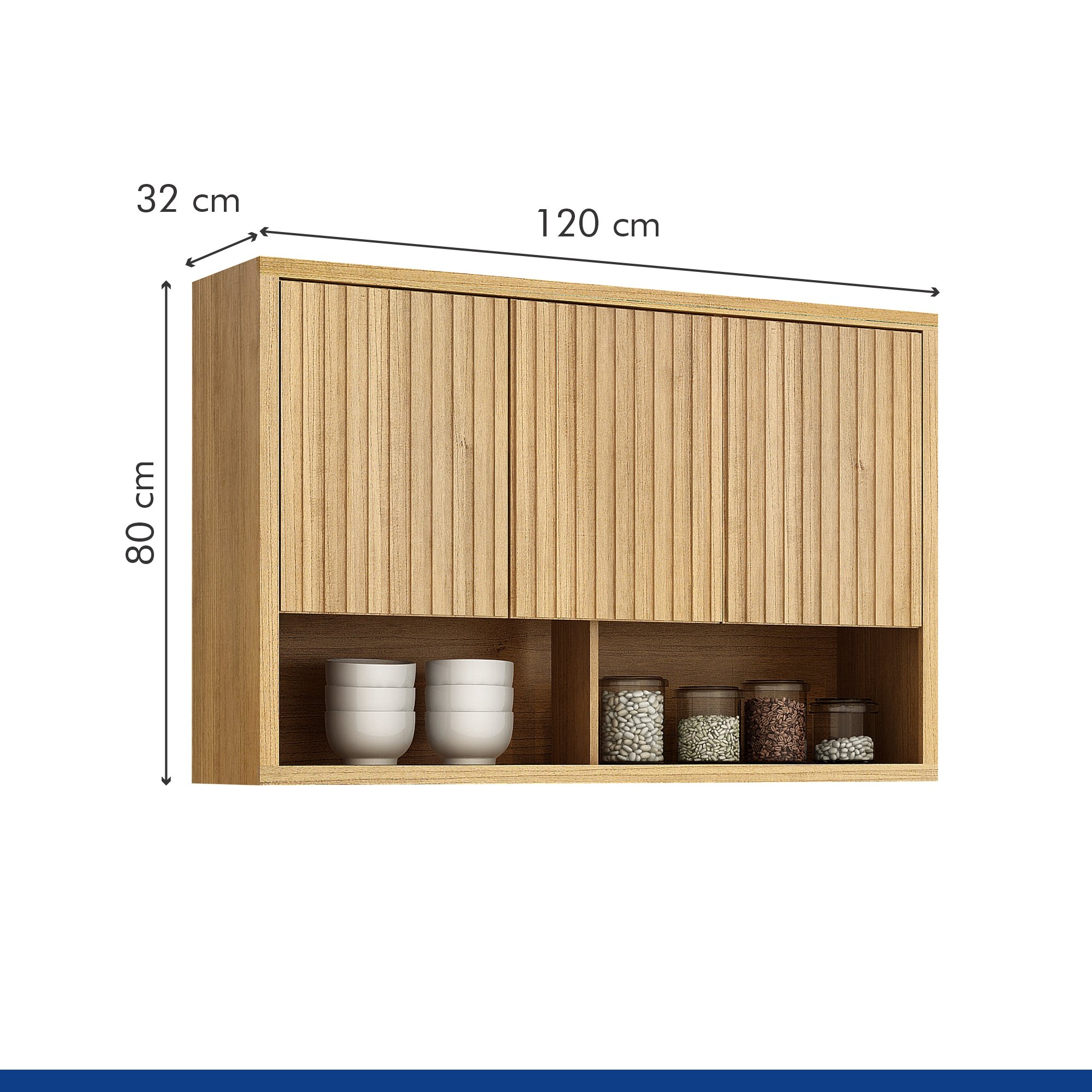 Armário Aéreo para Cozinha 120cm 3 Portas Ripado Torino - 6