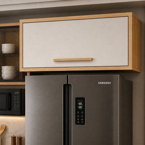 Armário Aéreo para Cozinha 1 Porta Geladeira Torino Bege/Cinamomo/Off White